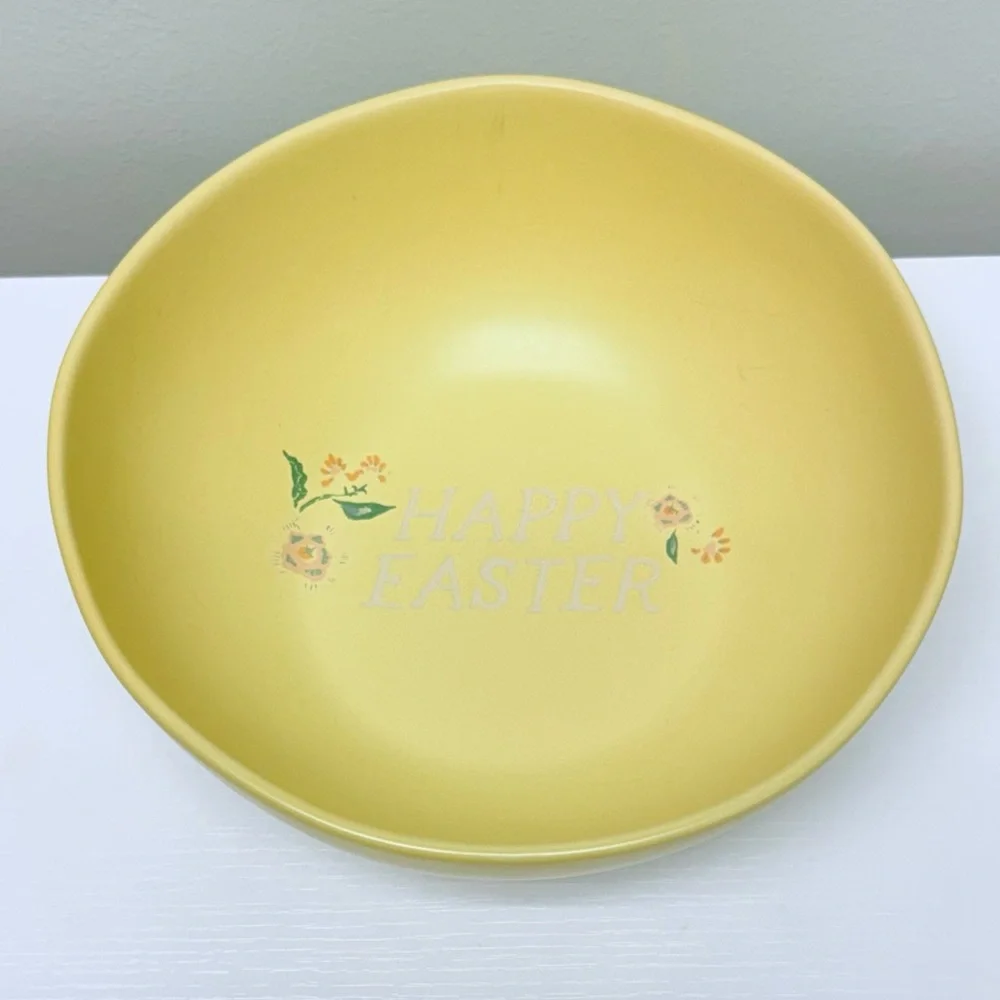 New 2024 Threshold Stoneware Serve Bowl - Happy Easter - Yellow Floral Serving
